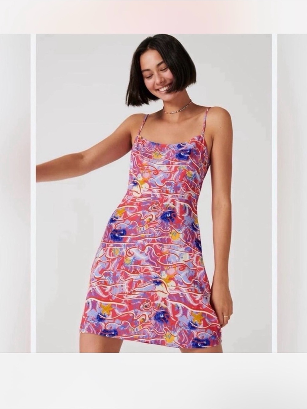 Aritzia Sunday Best Pink Ocean Print Mini Dress